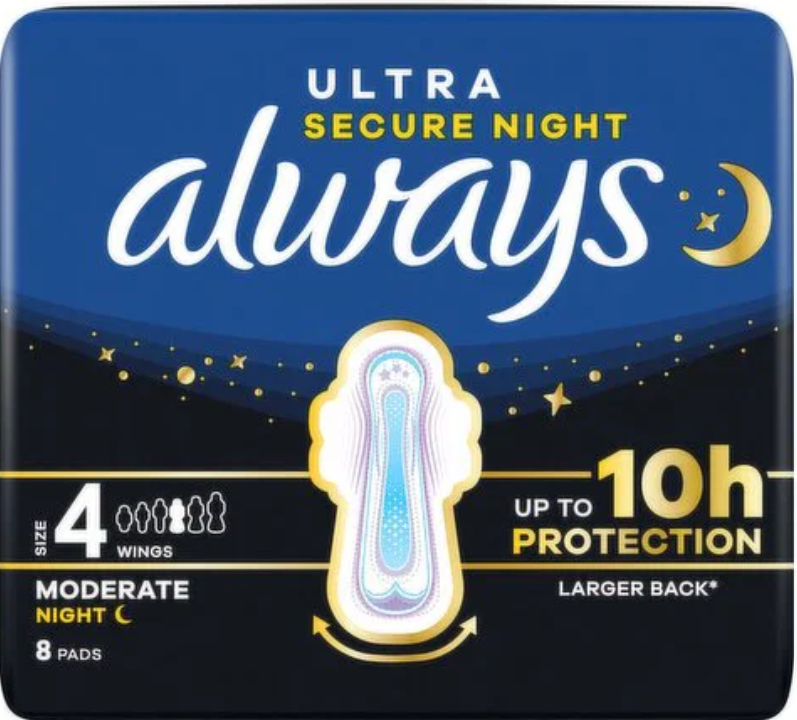 Always Ultra Sanitary Towels Moderate Night (Size 4) Wings 8 Pads