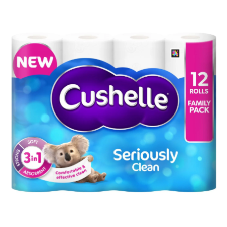Cushelle Seriously Clean Toilet Roll 12 Standard Rolls